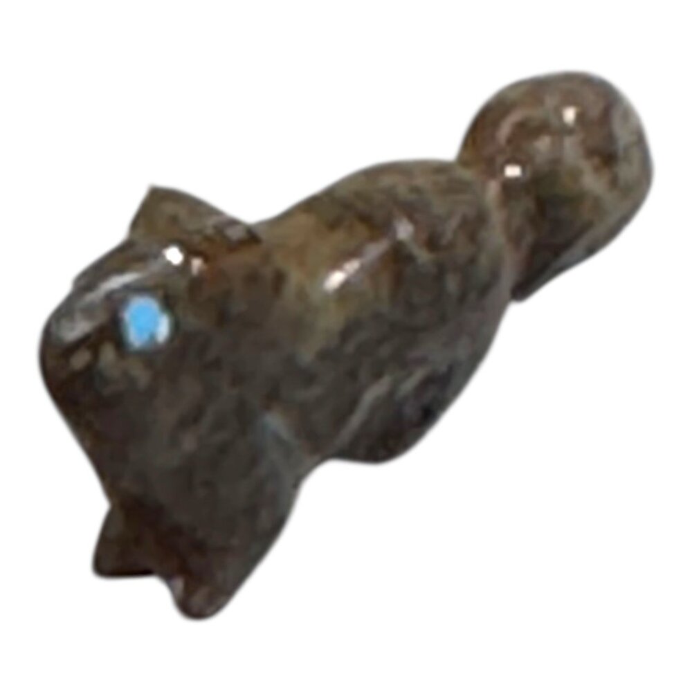 Vintage Zuni Fetish Beaver Picasso Marble Hand-Carved Turquoise Blue Inlay Eyes